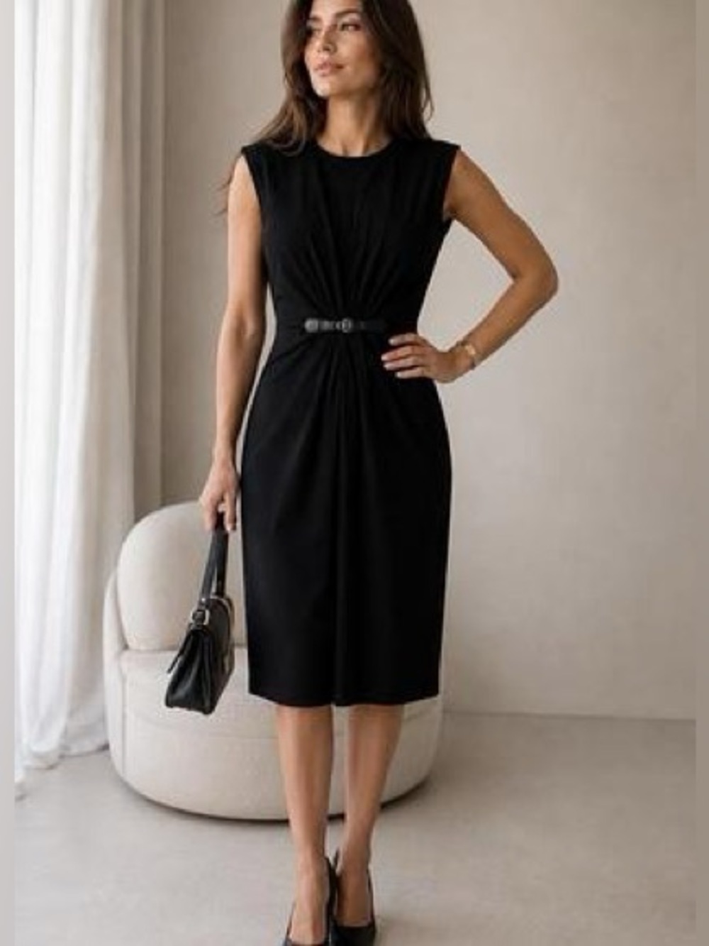 Michael Kors Ruched belt buckle waist sheath dress sleeveless mini dress Medium